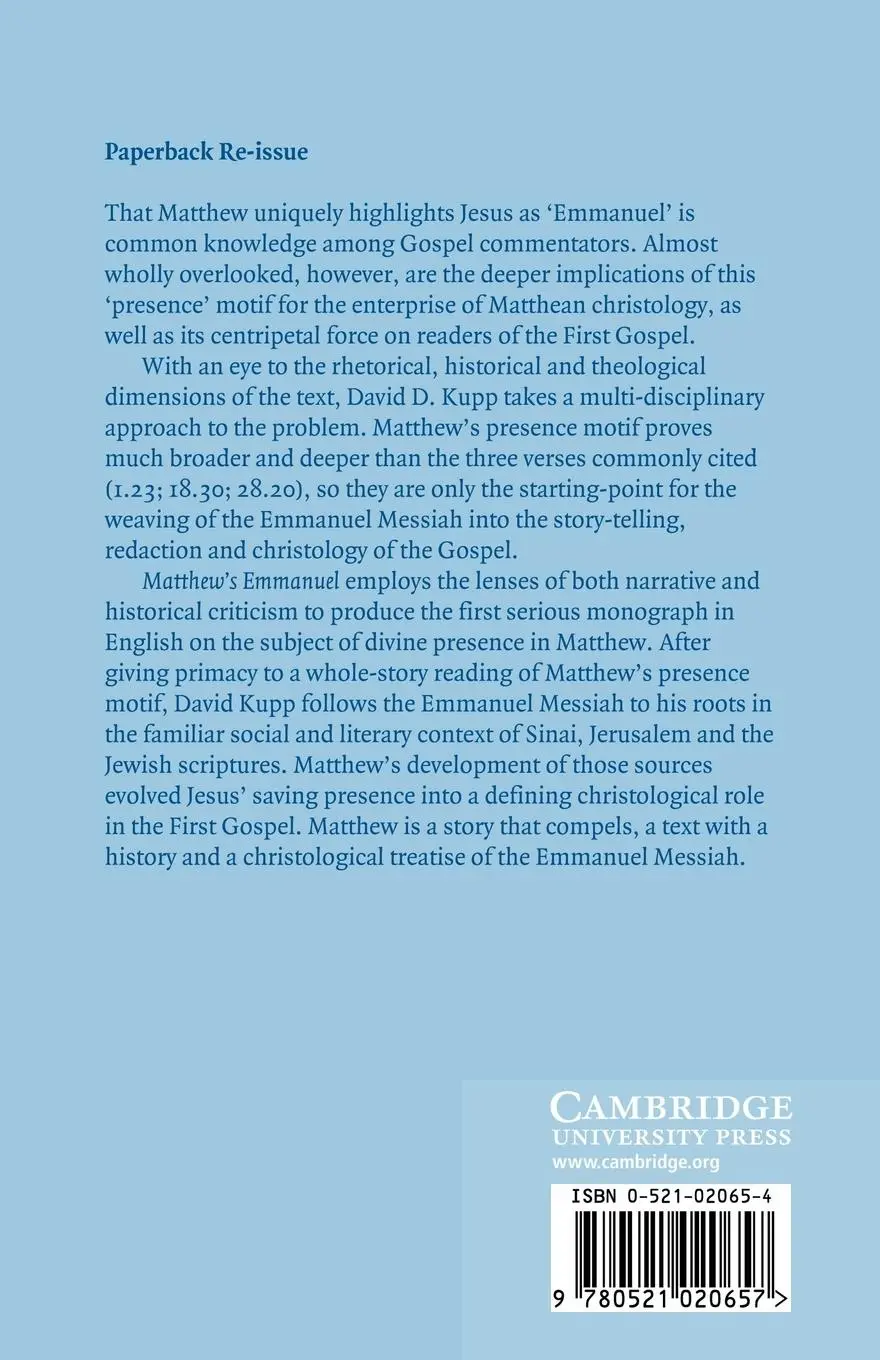 Rückseite: 9780521020657 | Matthew's Emmanuel | David D. Kupp | Taschenbuch | Englisch | 2005