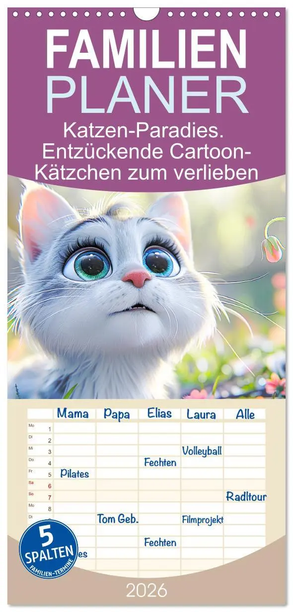 Cover: 9783516490657 | Familienplaner 2026 - Katzen-Paradies. Entzückende Cartoon-Kätzchen...