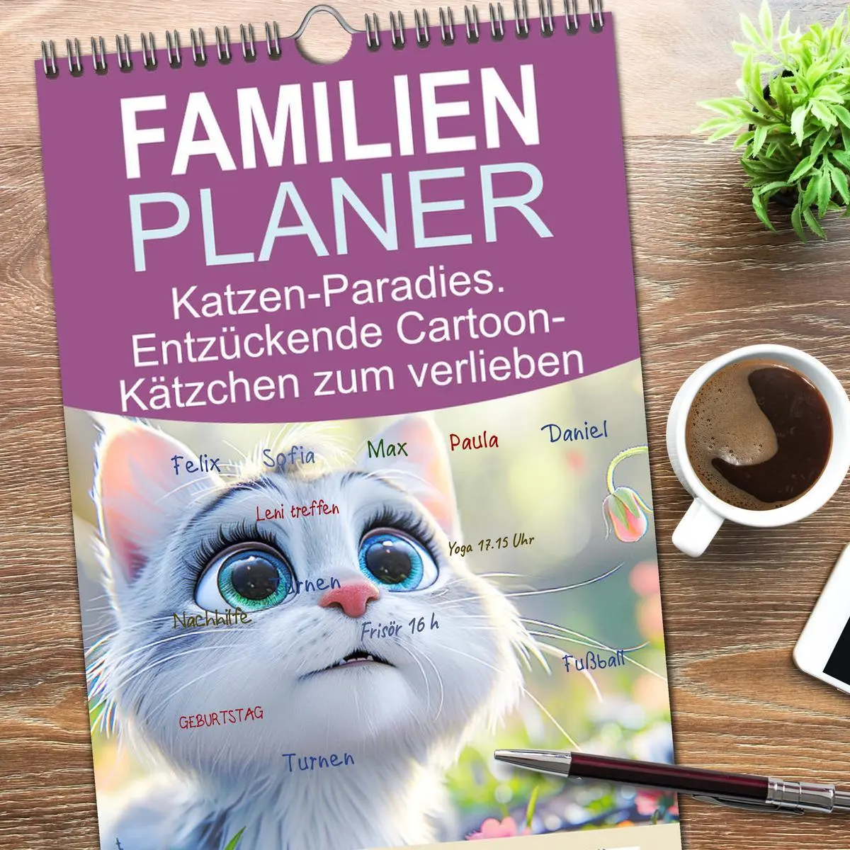Bild: 9783516490657 | Familienplaner 2026 - Katzen-Paradies. Entzückende Cartoon-Kätzchen...