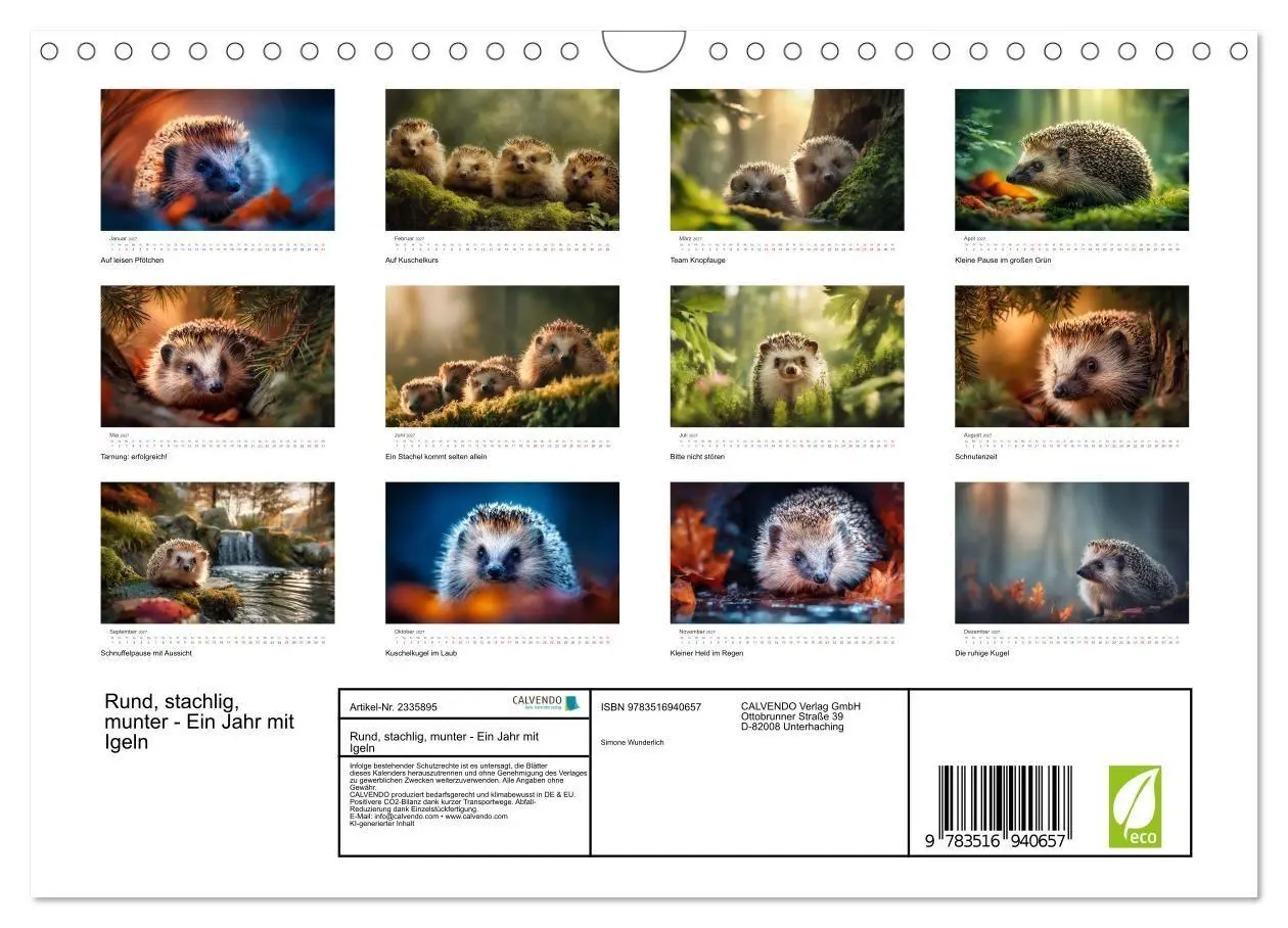 Bild: 9783516940657 | Rund, stachlig, munter - Ein Jahr mit Igeln (Wandkalender 2027 DIN...