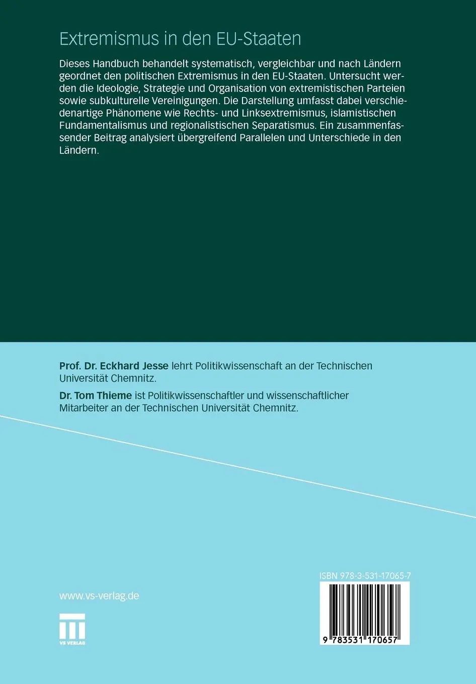 Rückseite: 9783531170657 | Extremismus in den EU-Staaten | Tom Thieme (u. a.) | Taschenbuch