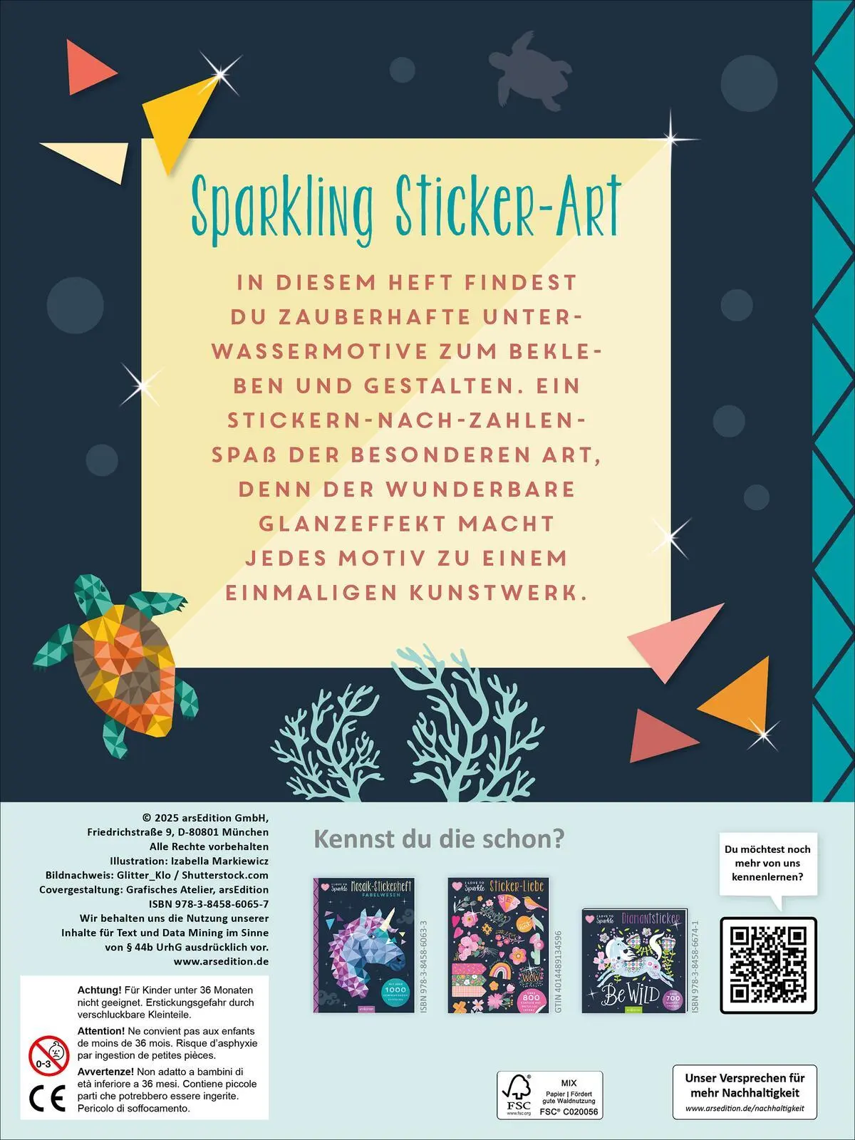 Rückseite: 9783845860657 | I Love to Sparkle - Mosaik-Stickerheft Unterwasserwelt | Markiewicz