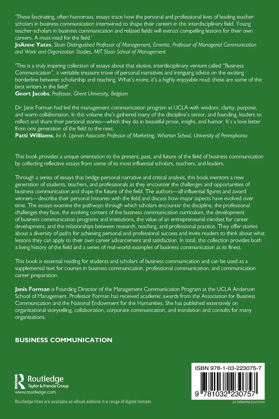 Rückseite: 9781032230757 | The Business Communication Profession | Janis Forman | Taschenbuch