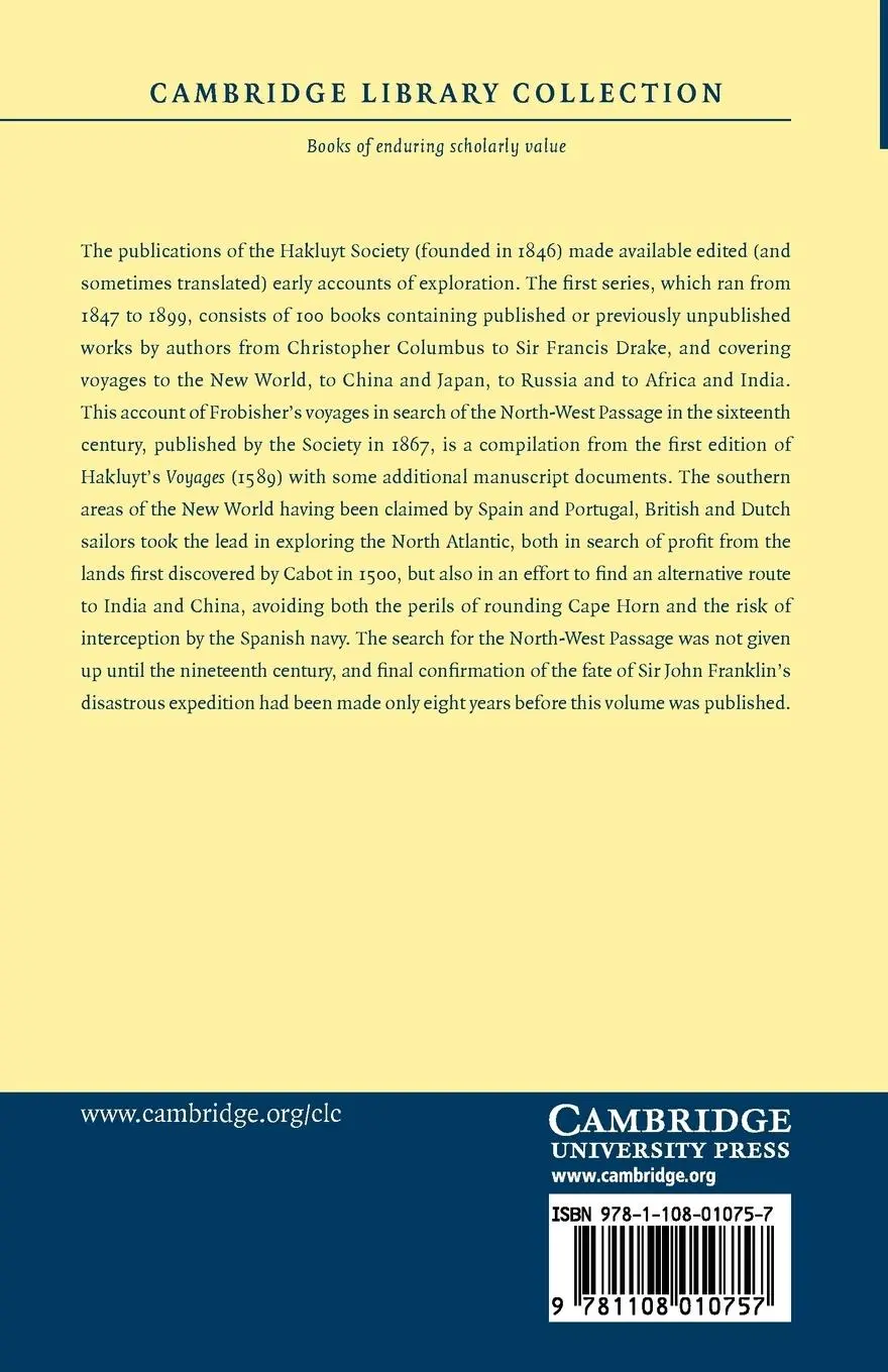 Rückseite: 9781108010757 | The Three Voyages of Martin Frobisher | Richard Collinson | Buch