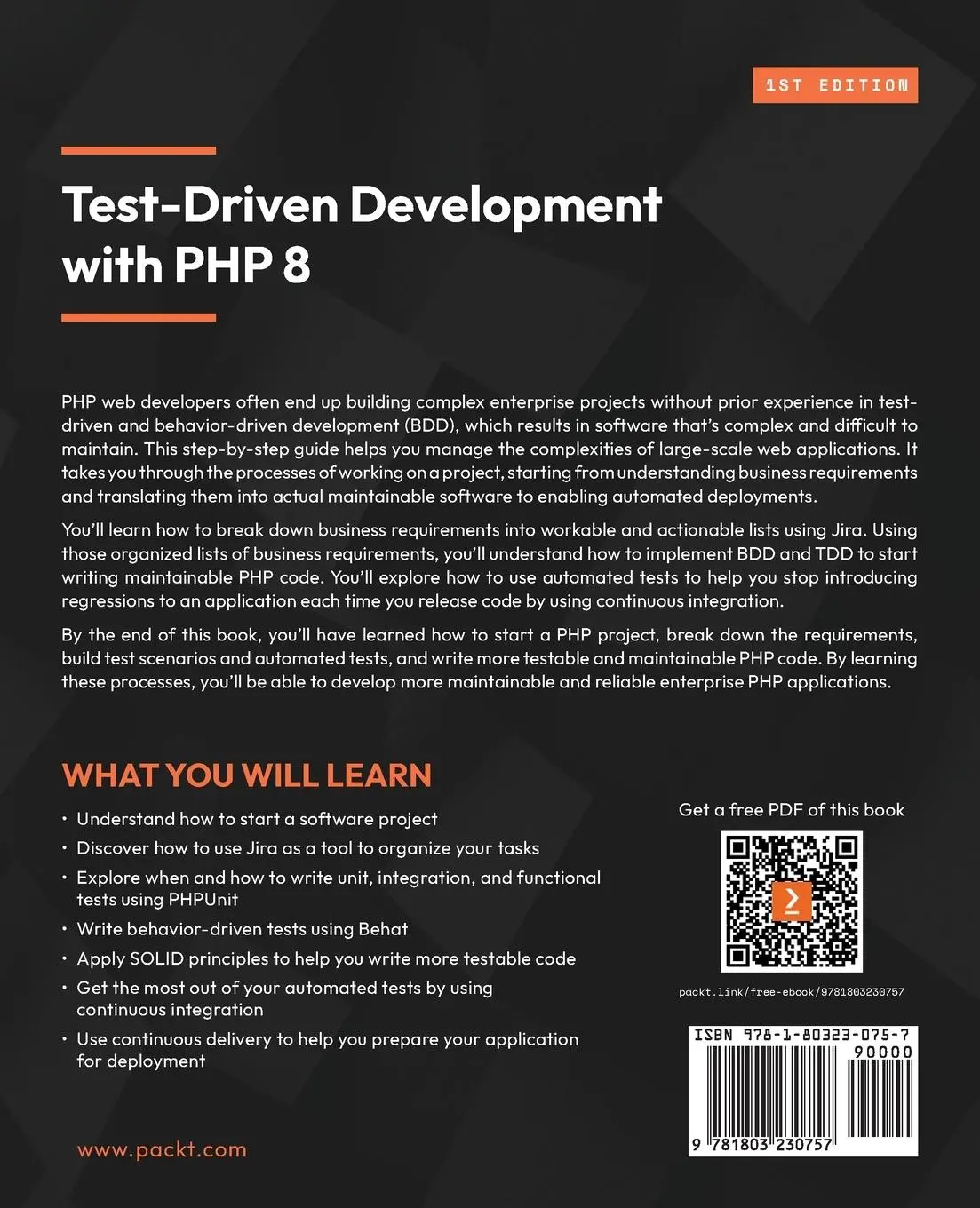 Rückseite: 9781803230757 | Test-Driven Development with PHP 8 | Rainier Sarabia | Taschenbuch Rückseite: 9781803230757 | Test-Driven Development with PHP 8 | Rainier Sarabia | Taschenbuch