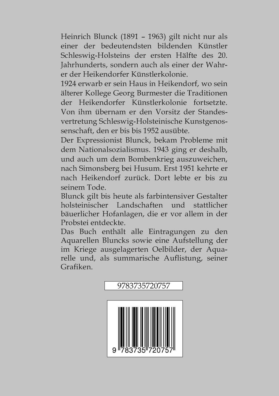 Rückseite: 9783735720757 | Heinrich Blunck Werkverzeichnis | Teil II Aquarelle | Behrens (u. a.)