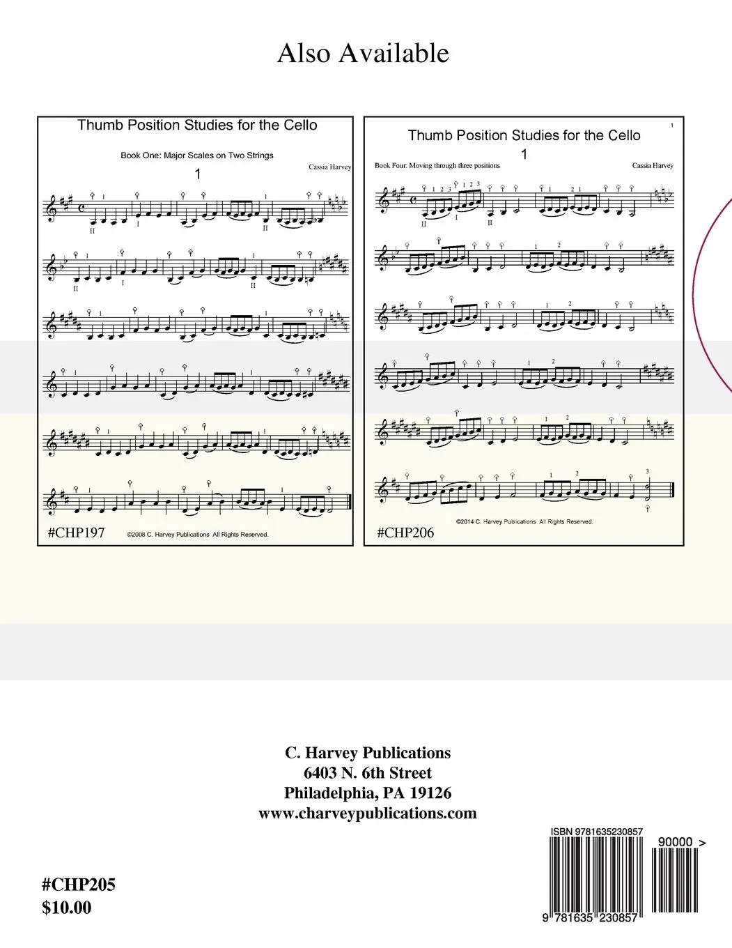 Rückseite: 9781635230857 | Thumb Position Studies for the Cello, Book Three | Cassia Harvey