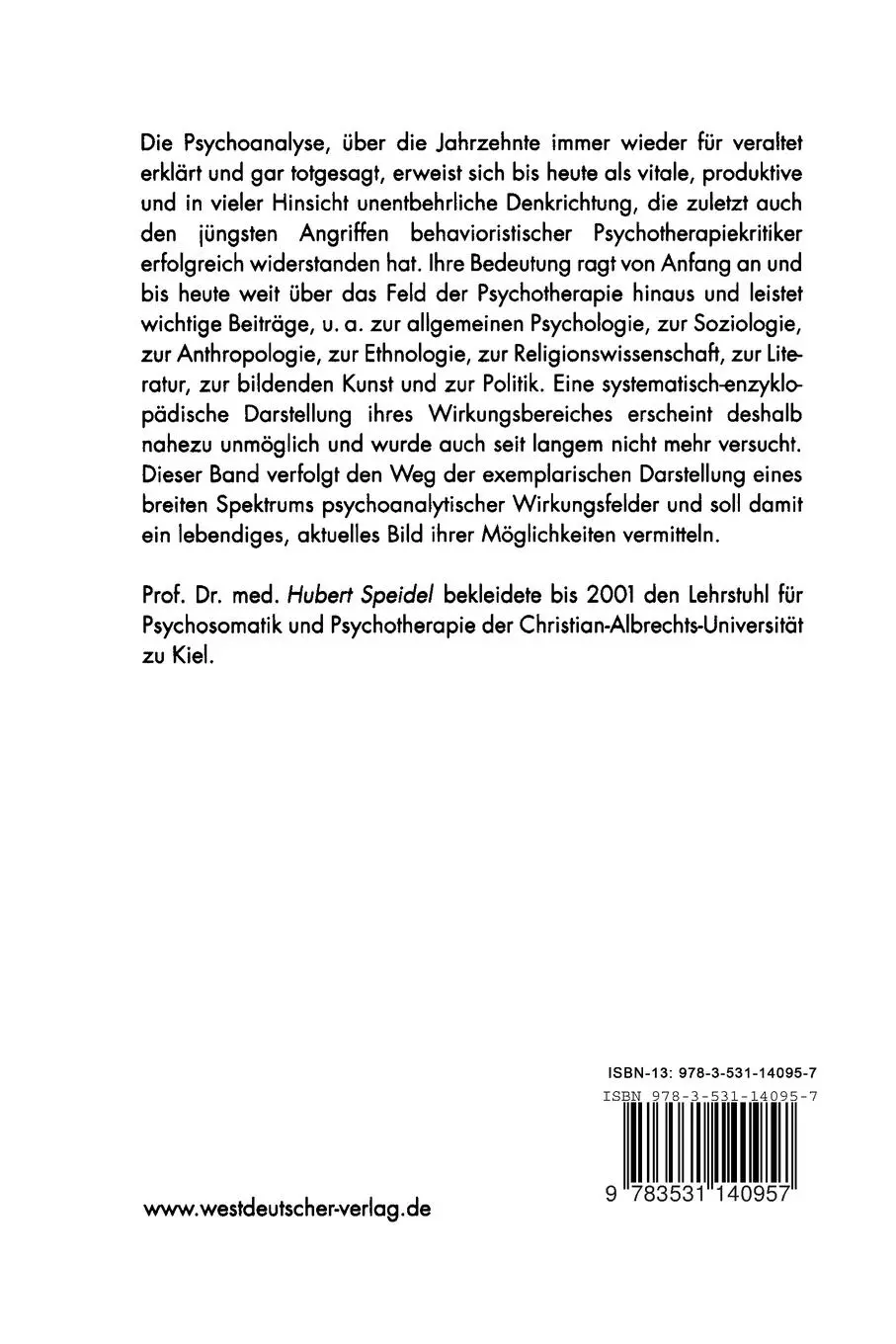 Rückseite: 9783531140957 | Aus der Werkstatt der Psychoanalytiker | Hubert Speidel | Taschenbuch