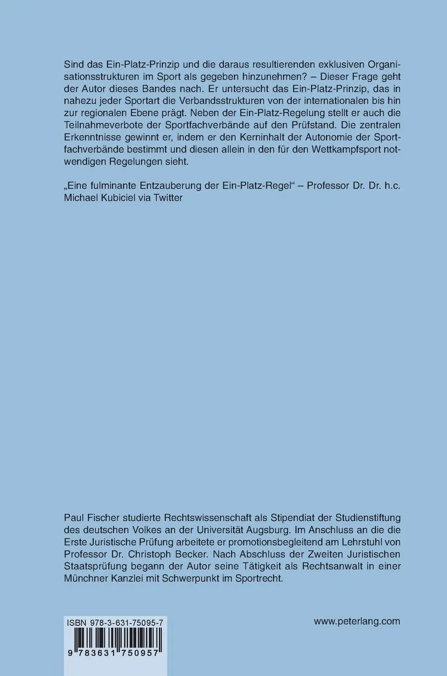 Rückseite: 9783631750957 | Die Rolle des Ein-Platz-Prinzips in der Autonomie der...