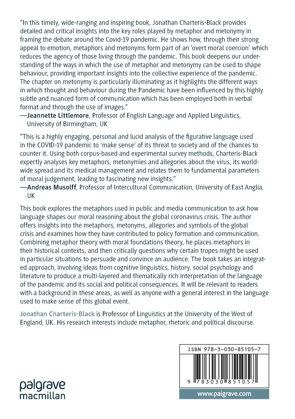 Rückseite: 9783030851057 | Metaphors of Coronavirus | Invisible Enemy or Zombie Apocalypse? | xvi
