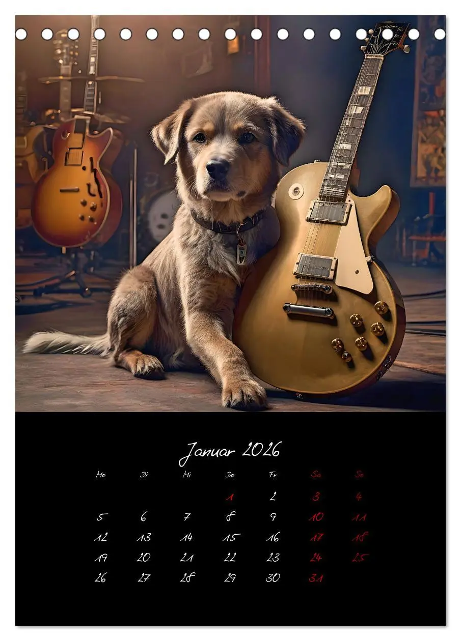 Bild: 9783457261057 | Gitarren und Hunde mit Herz (Tischkalender 2026 DIN A5 hoch),...