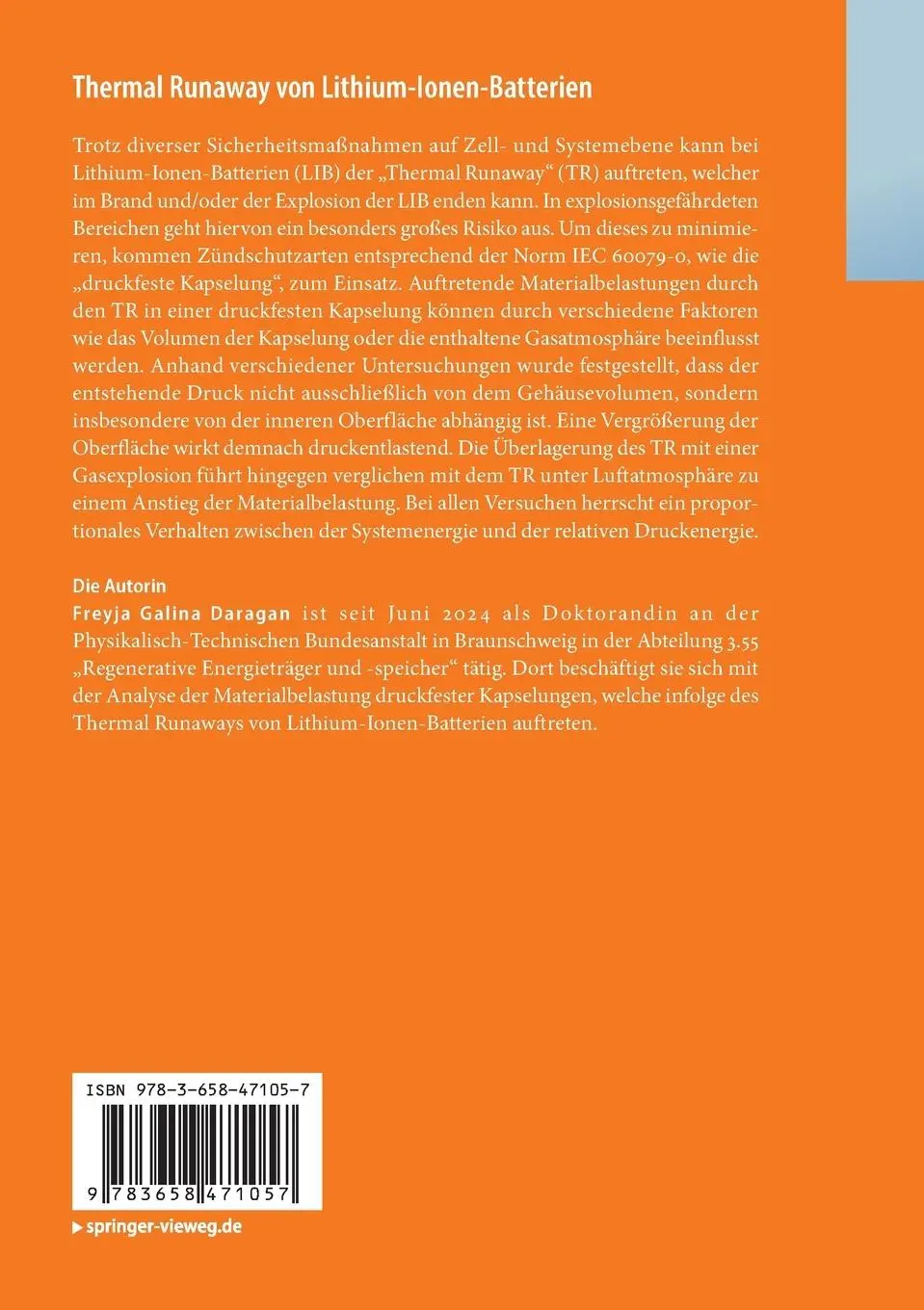 Rückseite: 9783658471057 | Thermal Runaway von Lithium-Ionen-Batterien | Freyja Galina Daragan