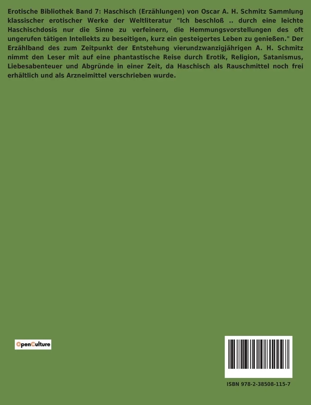 Rückseite: 9782385081157 | Haschisch | Erzählungen | Oscar Schmitz | Taschenbuch | 52 S. | 2022
