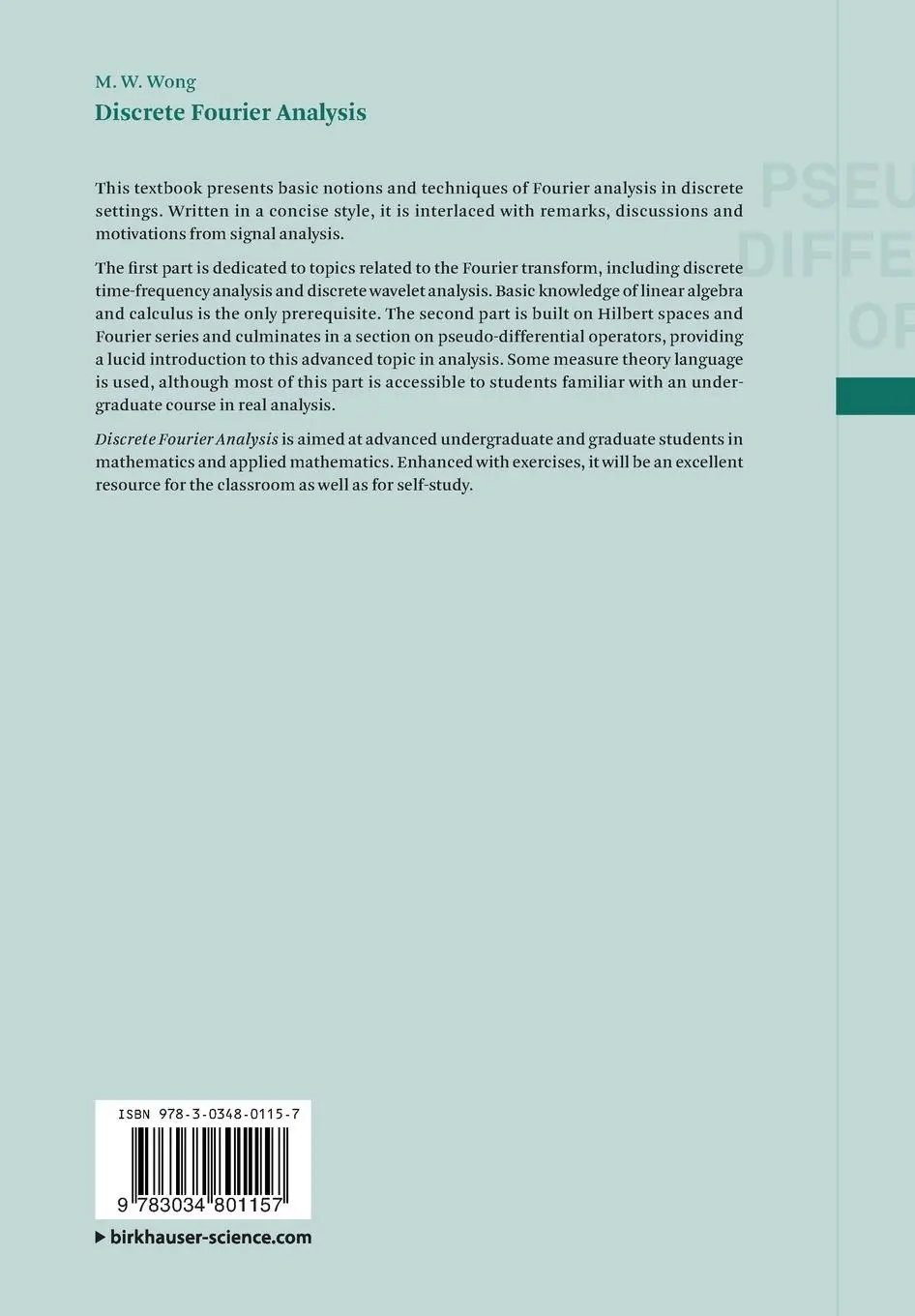 Rückseite: 9783034801157 | Discrete Fourier Analysis | M. W. Wong | Taschenbuch | viii | Englisch