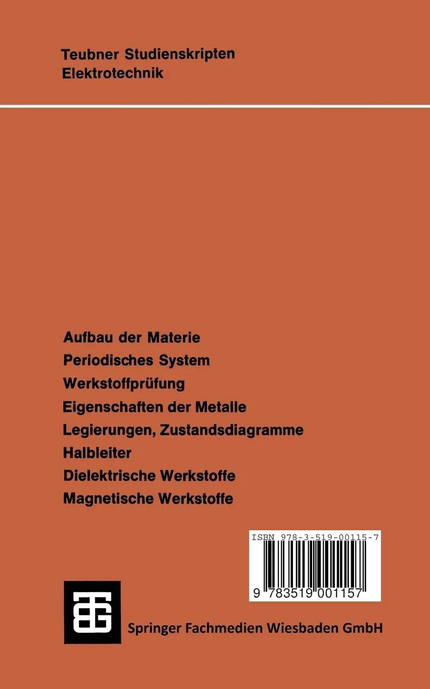 Rückseite: 9783519001157 | Werkstoffe der Elektrotechnik | Waldemar von Münch | Taschenbuch