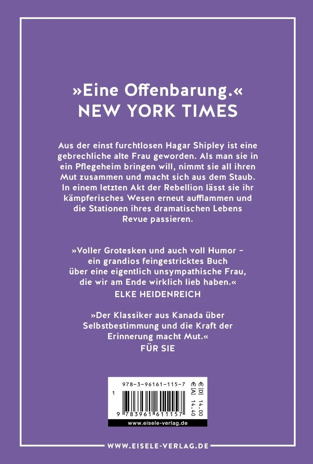 Rückseite: 9783961611157 | Der steinerne Engel | Margaret Laurence | Taschenbuch | 352 S. | 2021