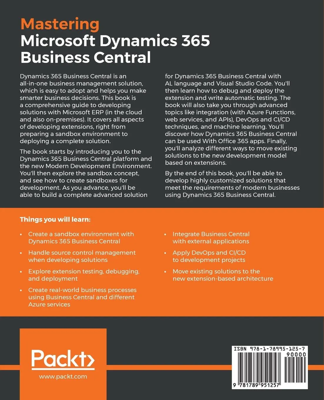 Rückseite: 9781789951257 | Mastering Microsoft Dynamics 365 Business Central | Stefano Demiliani