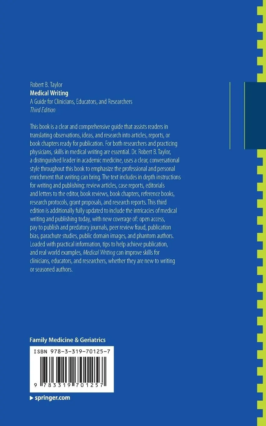 Rückseite: 9783319701257 | Medical Writing | A Guide for Clinicians, Educators, and Researchers