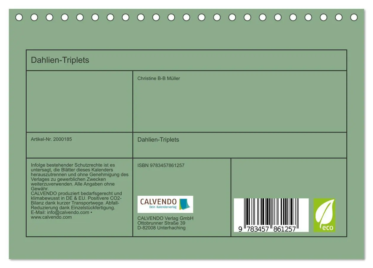 Bild: 9783457861257 | Dahlien-Triplets (Tischkalender 2026 DIN A5 quer), CALVENDO...