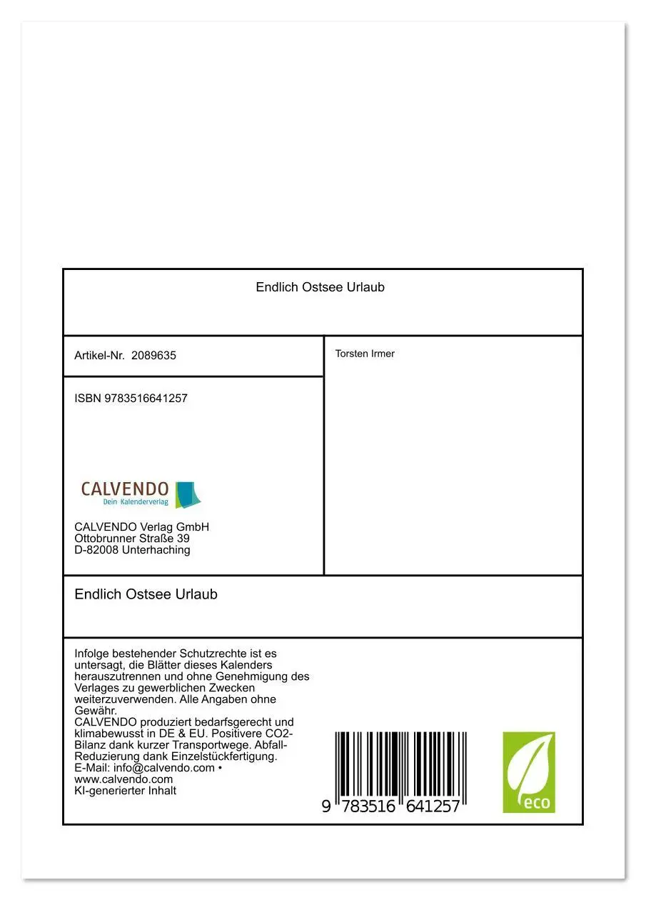 Bild: 9783516641257 | Endlich Ostsee Urlaub (Tischkalender 2026 DIN A5 hoch), CALVENDO...