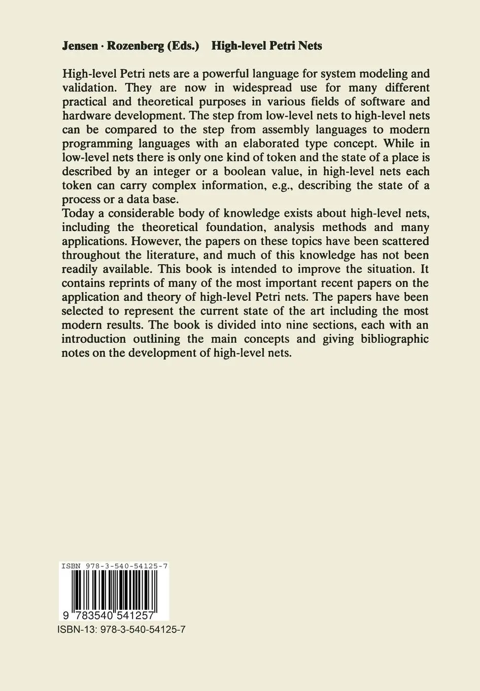 Rückseite: 9783540541257 | High-level Petri Nets | Theory and Application | Rozenberg (u. a.) | x