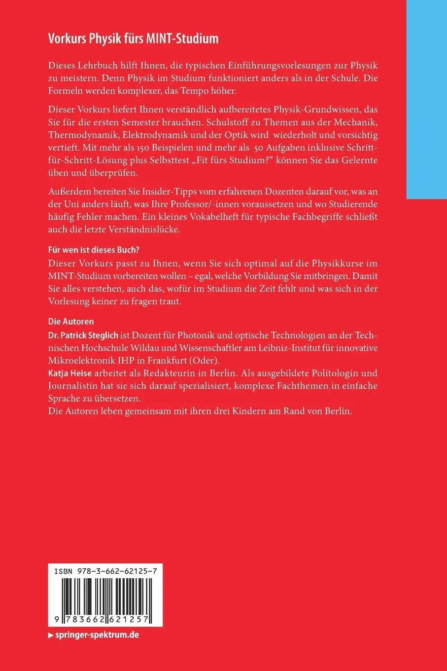 Rückseite: 9783662621257 | Vorkurs Physik fürs MINT-Studium | Patrick Steglich (u. a.) | Buch