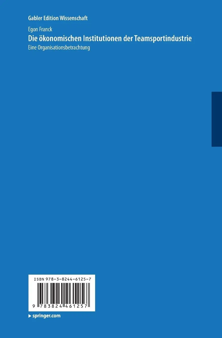Rückseite: 9783824461257 | Die ökonomischen Institutionen der Teamsportindustrie | Egon Franck