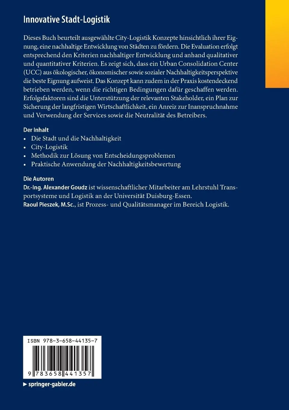 Rückseite: 9783658441357 | Innovative Stadt-Logistik | Raoul Pieszek (u. a.) | Taschenbuch | xii