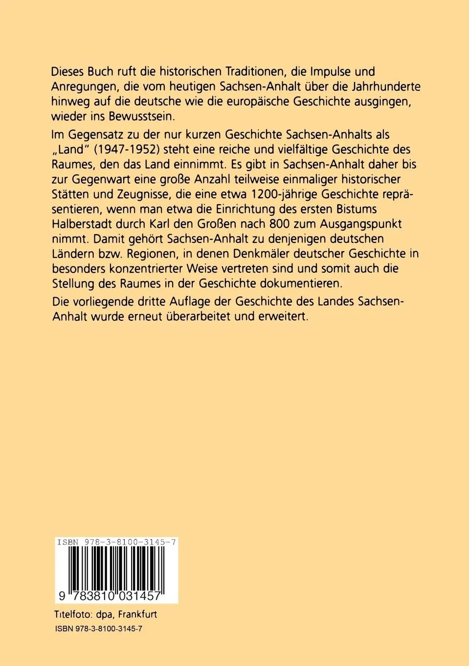 Rückseite: 9783810031457 | Geschichte des Landes Sachsen-Anhalt | Mathias Tullner | Taschenbuch