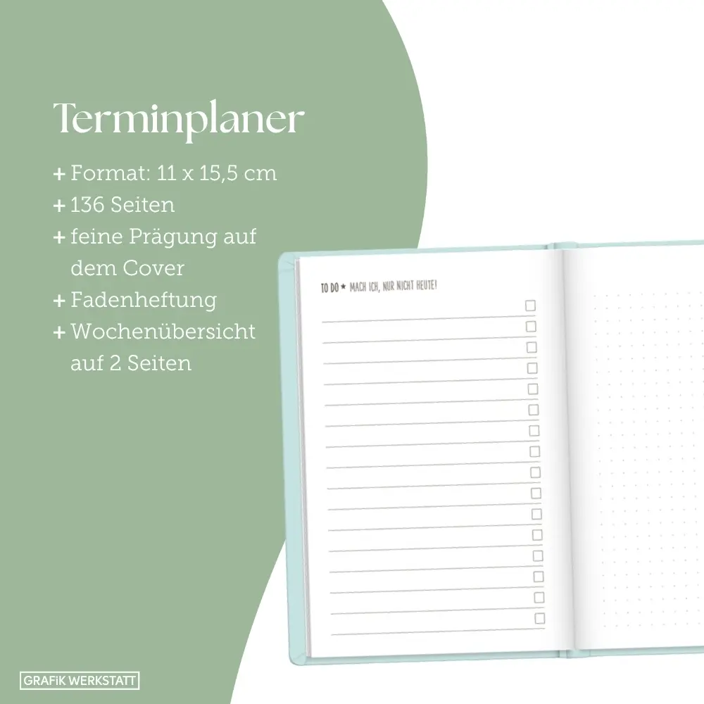Bild: 9783986361457 | Terminplaner Lederlook 2026 Mint | Terminplaner Lederlook A6 | Buch