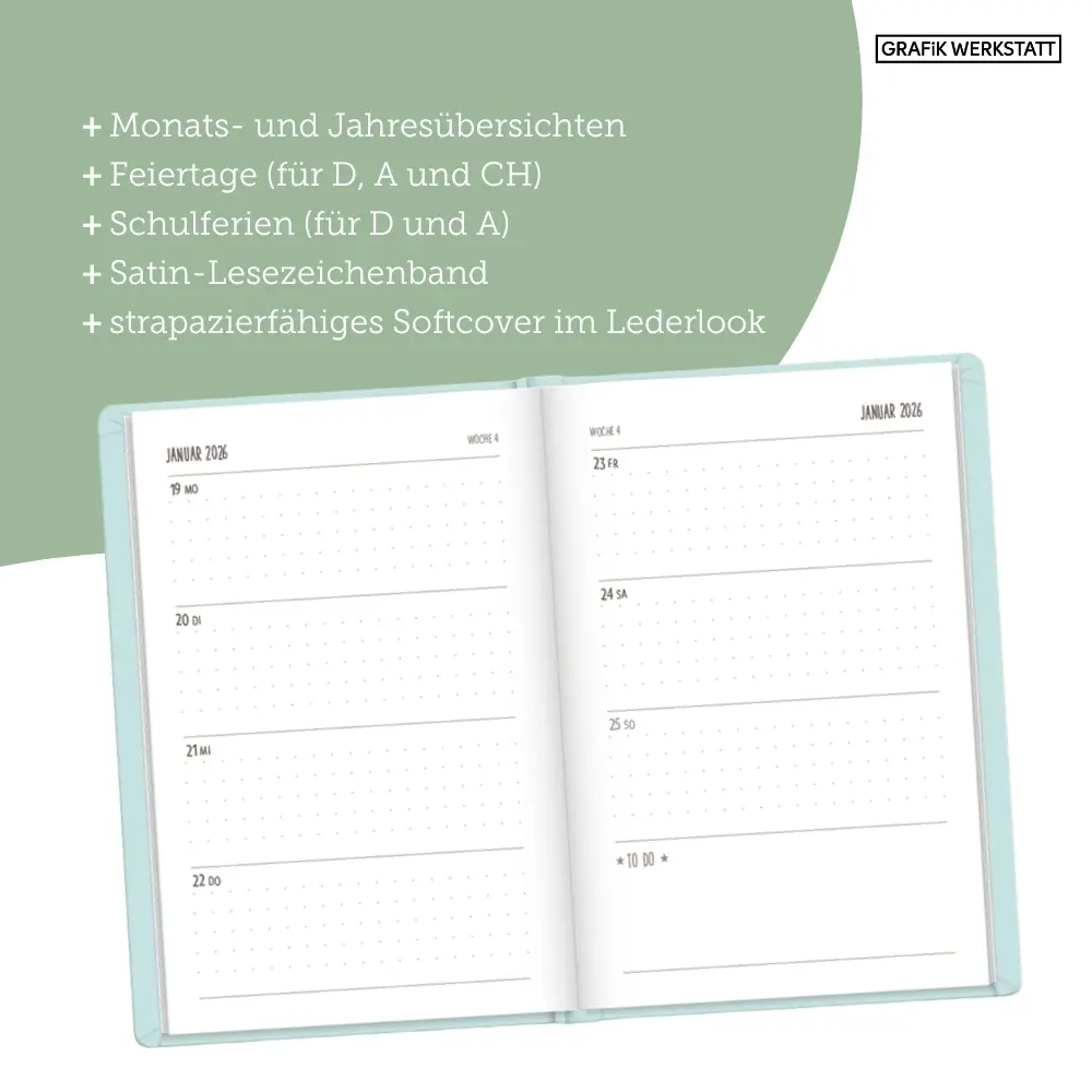 Bild: 9783986361457 | Terminplaner Lederlook 2026 Mint | Terminplaner Lederlook A6 | Buch