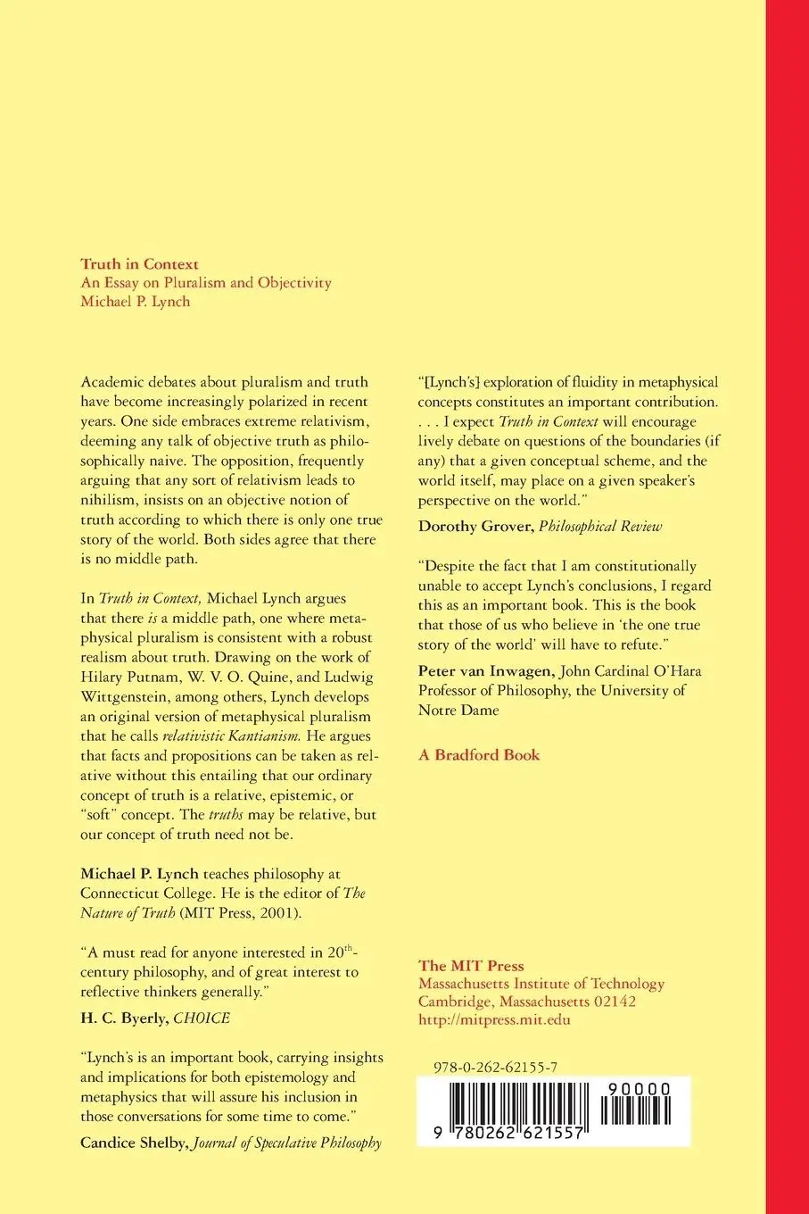 Rückseite: 9780262621557 | Truth in Context | An Essay on Pluralism and Objectivity | Lynch