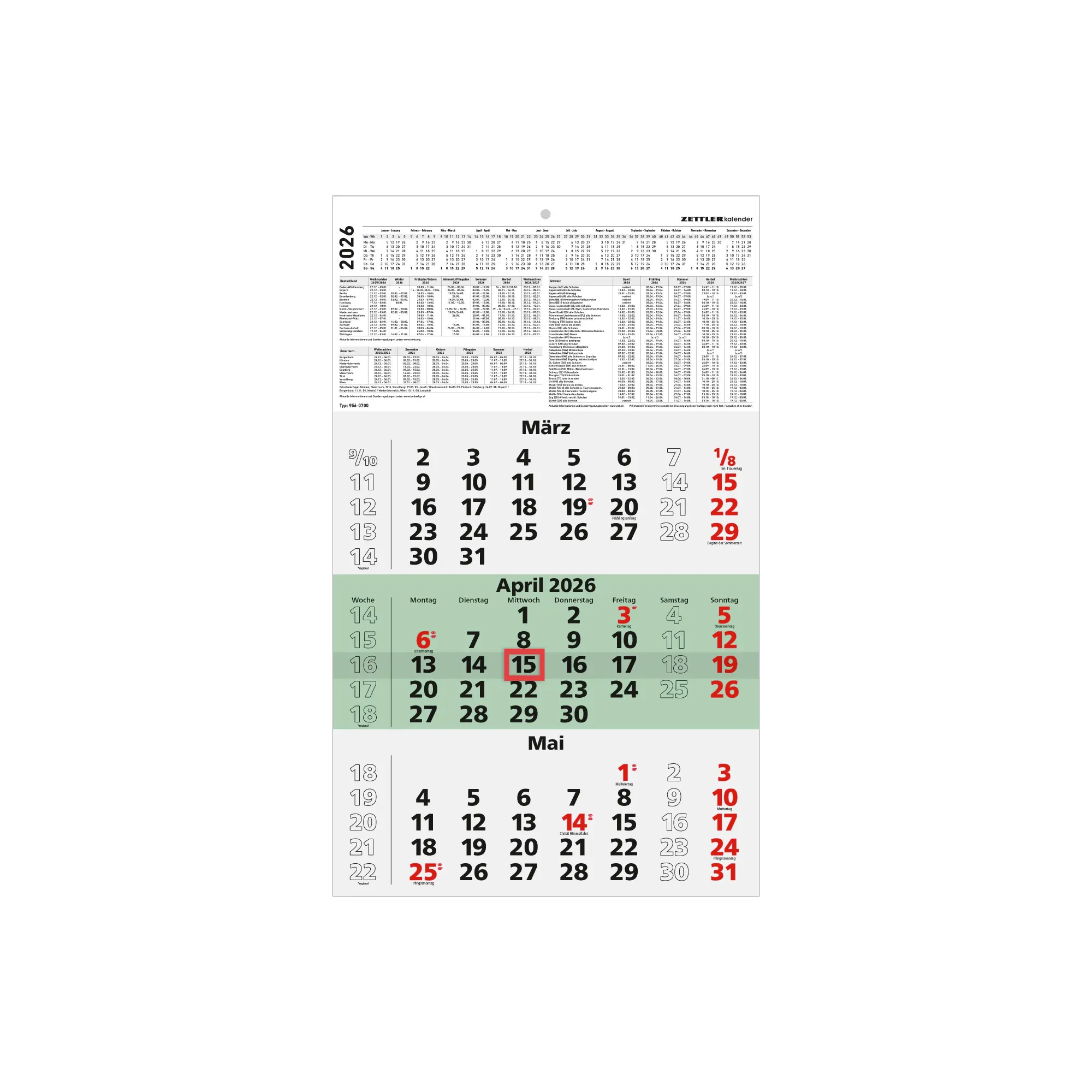 Cover: 4069095001657 | 3-Monatskalender Recycling 2026 - 29,7x48,8 cm - mit Kopftafel und...