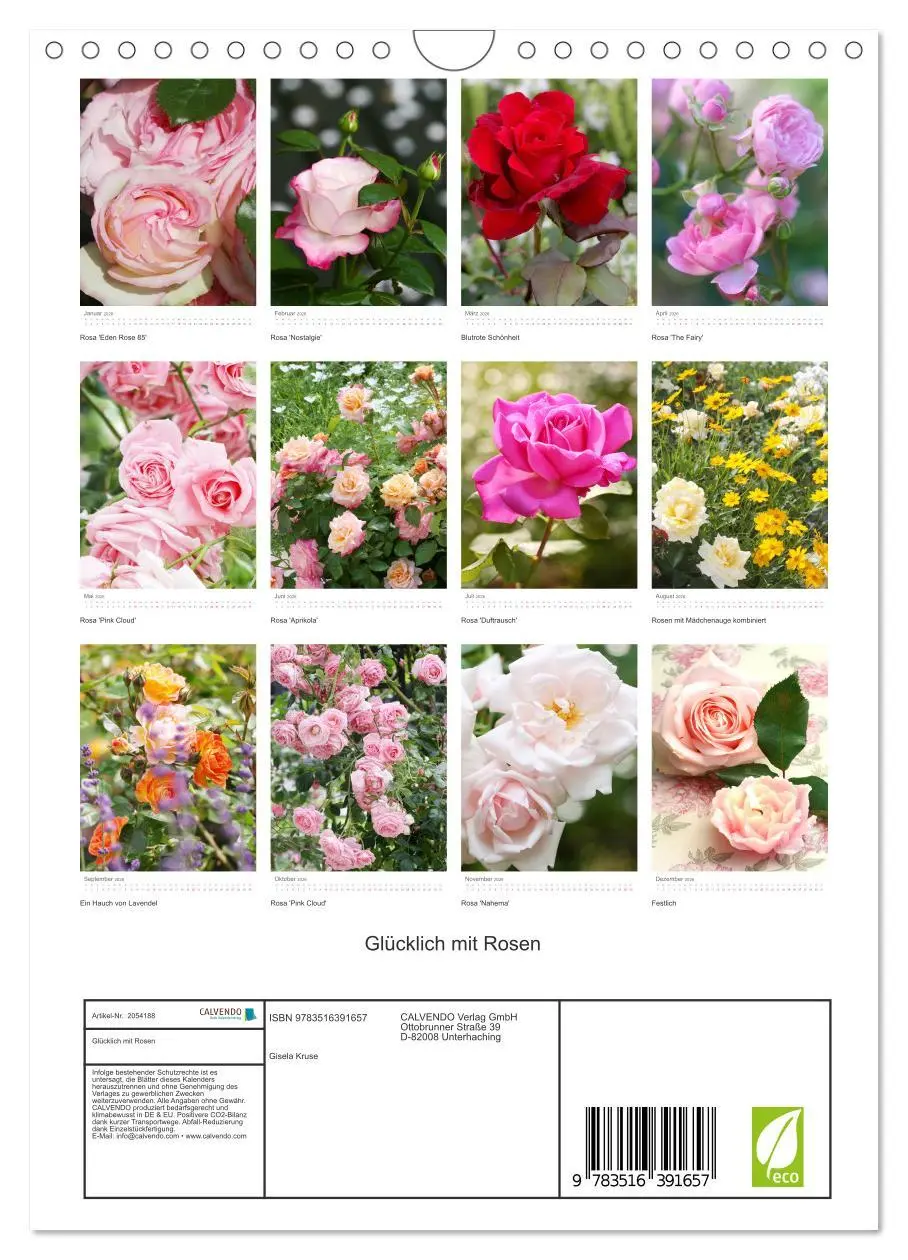 Bild: 9783516391657 | Glücklich mit Rosen (Wandkalender 2026 DIN A4 hoch), CALVENDO...