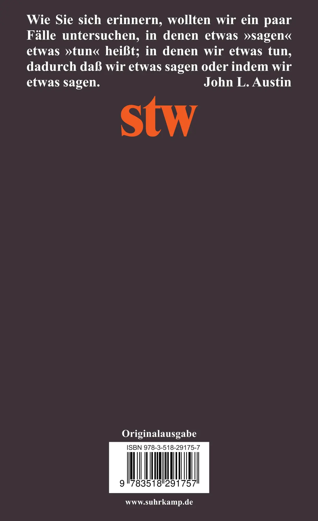 Rückseite: 9783518291757 | Performanz | Zwischen Sprachphilosophie zur Kulturwissenschaft | Wirth