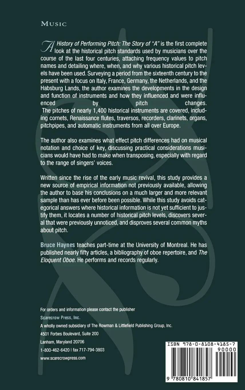 Rückseite: 9780810841857 | A History of Performing Pitch | The Story of 'A' | Bruce Haynes | Buch