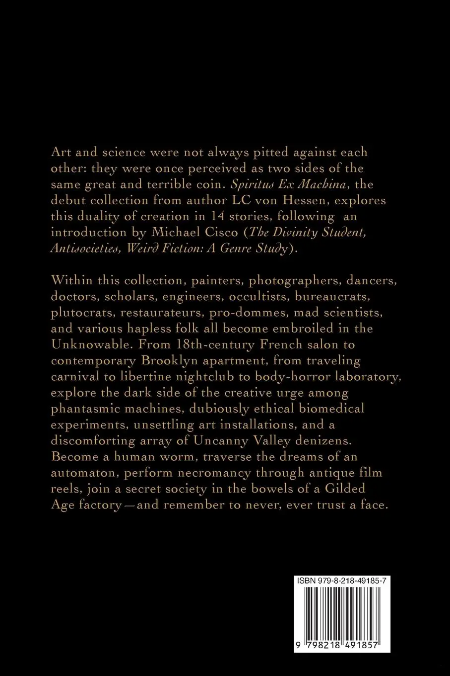 Rückseite: 9798218491857 | Spiritus Ex Machina | Dark Tales of Creation | LC von Hessen | Buch