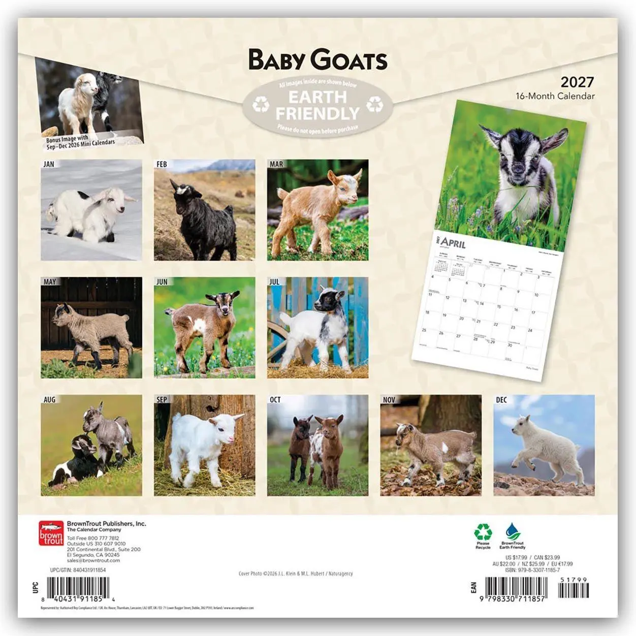 Rückseite: 9798330711857 | Baby Goats - Ziegenbabys 2027 - 16-Monatskalender | Publishers | 28 S.