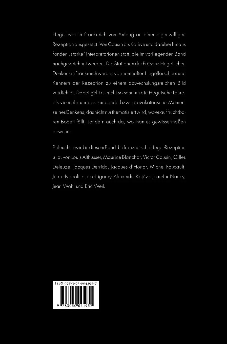 Rückseite: 9783050041957 | Der französische Hegel | Ulrich Johannes Schneider | Buch | 251 S.