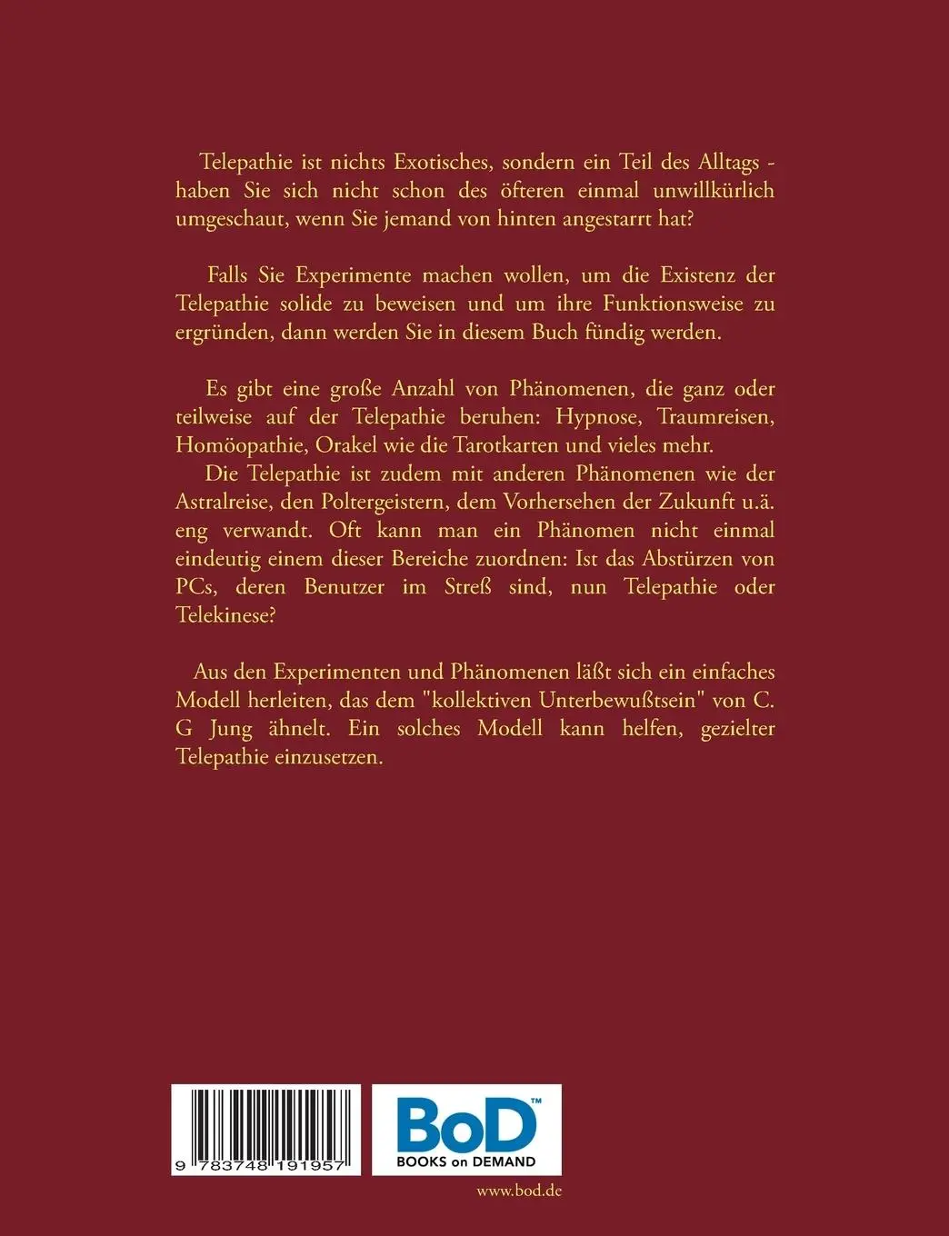 Rückseite: 9783748191957 | Telepathie für Anfänger | Versuche, Anleitungen, Beispiele und Modelle