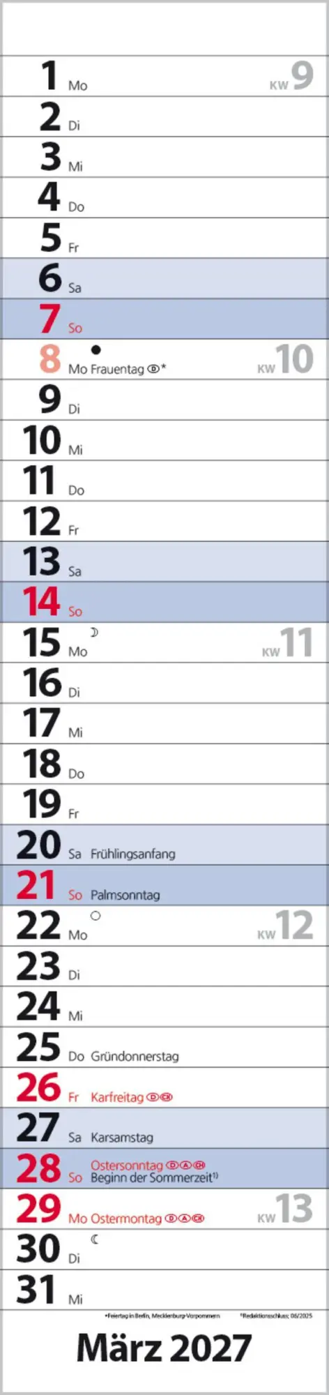 Bild: 9783819301957 | Streifenplaner Compact Blau 2027 | Verlag Korsch | Kalender | 13 S.