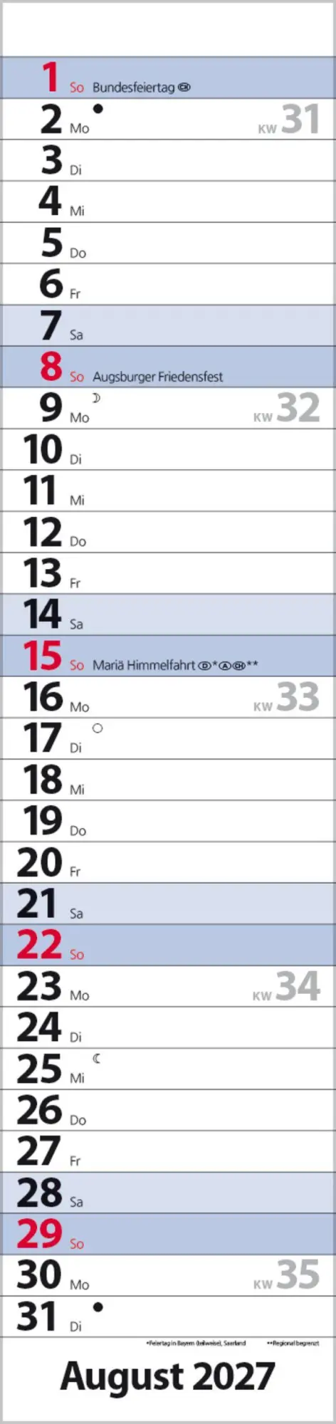 Bild: 9783819301957 | Streifenplaner Compact Blau 2027 | Verlag Korsch | Kalender | 13 S.