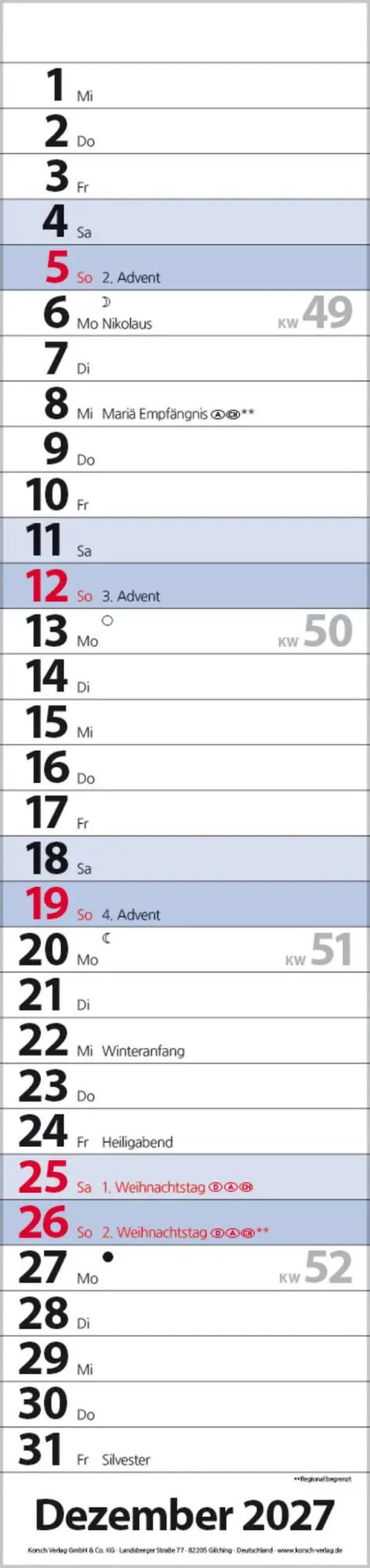 Bild: 9783819301957 | Streifenplaner Compact Blau 2027 | Verlag Korsch | Kalender | 13 S.
