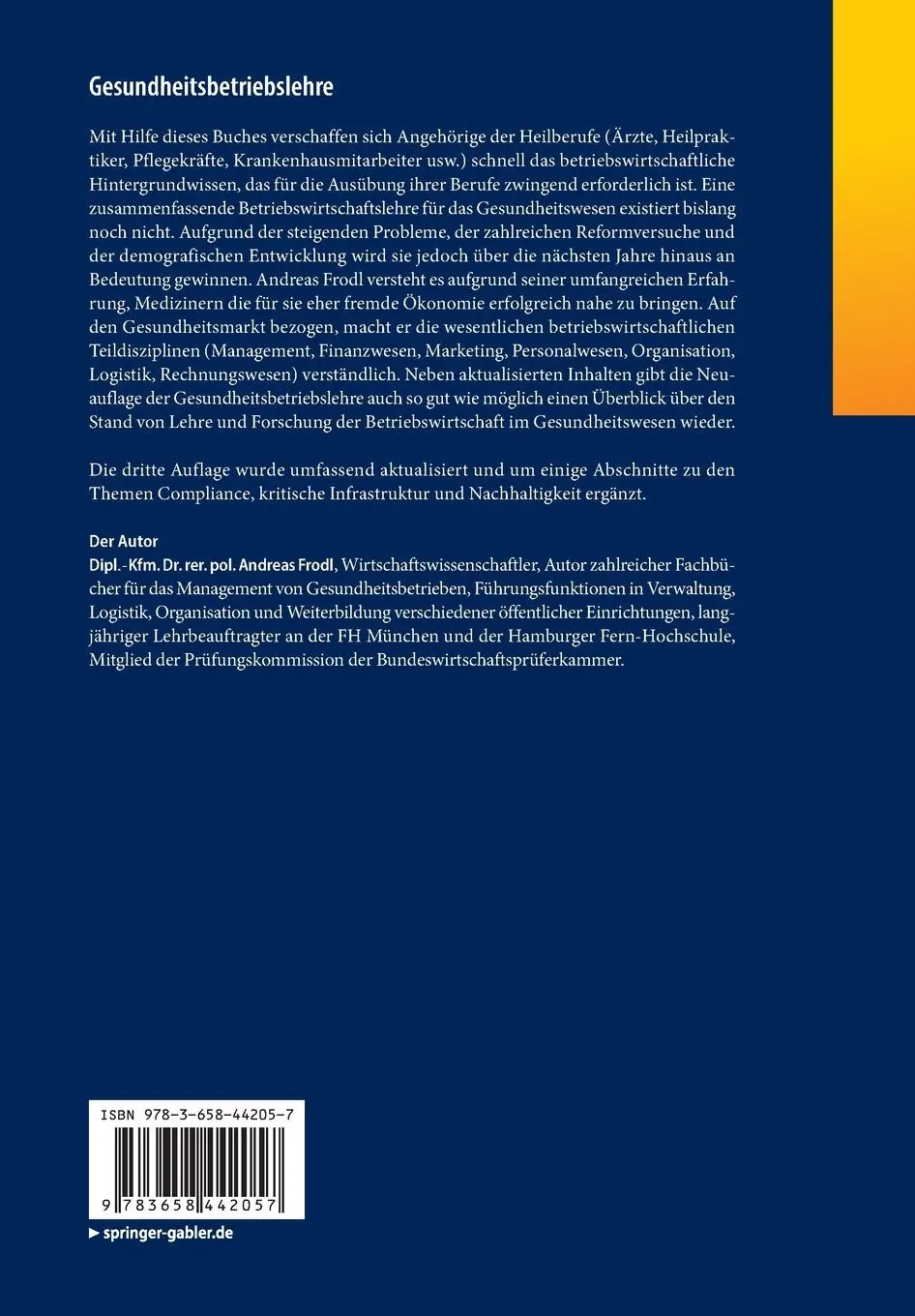 Rückseite: 9783658442057 | Gesundheitsbetriebslehre | Andreas Frodl | Taschenbuch | xxxii | 2024