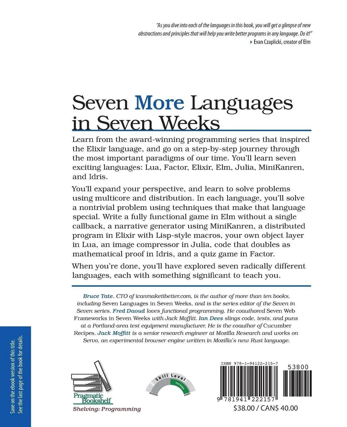 Rückseite: 9781941222157 | Seven More Languages in Seven Weeks | Bruce Tate (u. a.) | Taschenbuch