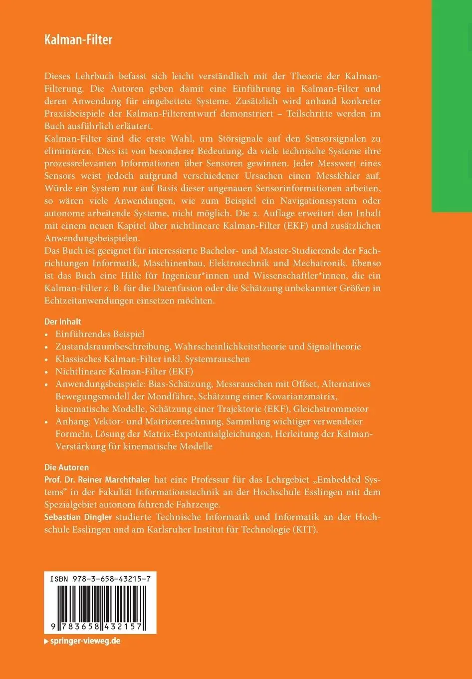 Rückseite: 9783658432157 | Kalman-Filter | Sebastian Dingler (u. a.) | Taschenbuch | xv | Deutsch