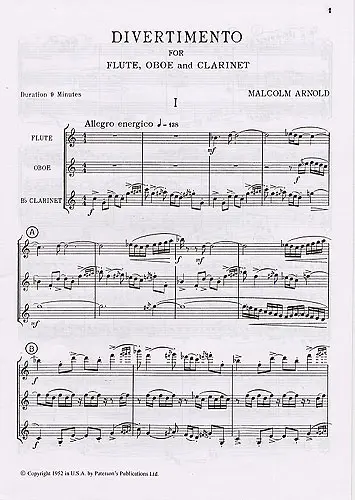 Cover: 5020679522257 | Divertimento For Wind Trio Op.37 | Malcolm Arnold | Studienpartitur