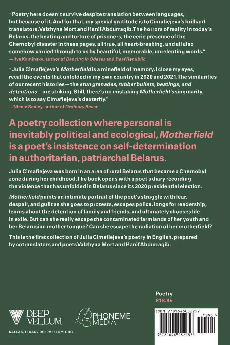 Rückseite: 9781646052257 | Motherfield | Poems &amp; Belarusian Protest Diary | Julia Cimafiejeva