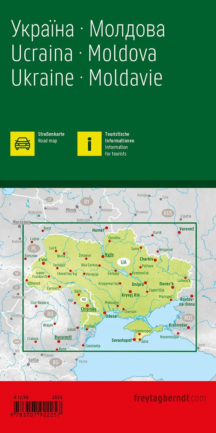Rückseite: 9783707922257 | Ukraine - Moldawien, Straßenkarte 1:1.000.000, freytag &amp; berndt | 2024