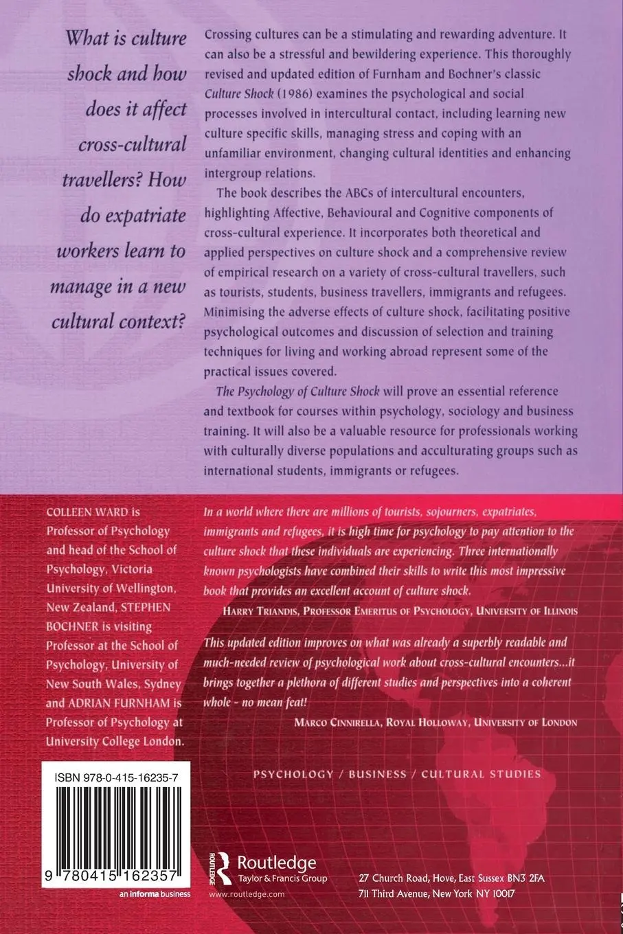 Rückseite: 9780415162357 | Psychology Culture Shock | Colleen Ward (u. a.) | Taschenbuch | 2001